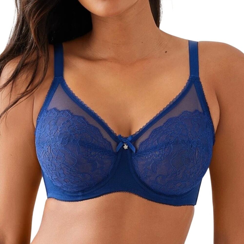 Wacoal Retro Chic Full Busted Underwire Lace Bra in Blue Depths Size 38DD